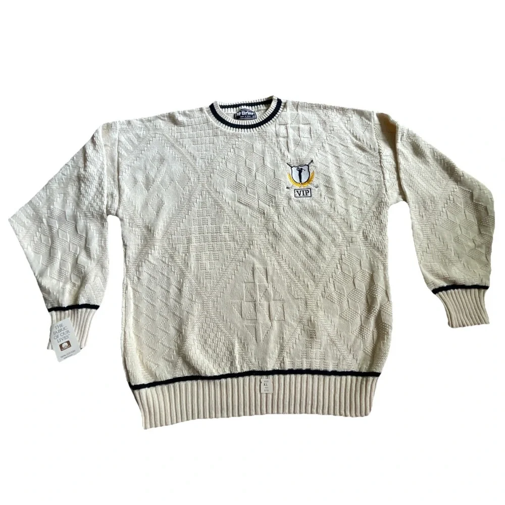 Vintage (NWT) McBriar textured Golf Sweater v-neck USA Made Men's XL embroidered
